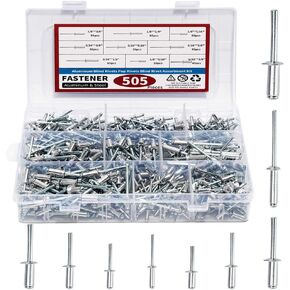 505pcs Aluminum Pop Rivets for Metal, Blind Rivets Assortment Kit, 1/8" 3/16" 5/32" Rivet Set 9 Sizes.…