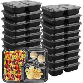 50PCS Disposable Meal Prep Containers 3 Compartment Food Prep Containers with Lids 30oz Plastic Bento Box Lunch Containers Stackable Meal Prep Containers Bulk for Microwave, Freezer Safe