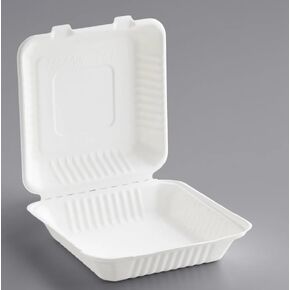 9 * 9-100Pack 100% Compostable to Go Food Containers with Lids, Take Out Clamshell Container, Disposable Eco Friendly Restaurant, Deli containers,Made of Sugarcane Fibers