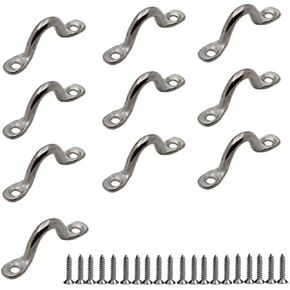 Stainless Steel 3/8" Pad Eye Straps 10Pcs for Bimini Boat Top with 20 Pcs Screws, Kayak Deck Loops Tie Down,5mm Pad Eye Bimini 53mm/2.08" Length