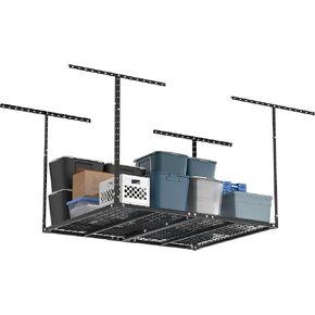 GIOTORENT 3x8FT Overhead Garage Storage Rack, Heavy Duty Metal Garage Ceiling Storage Racks, Adjustable Garage Shelving/Garage Organization/Garage Storage Shelves, 600lbs Weight Capacity, Black