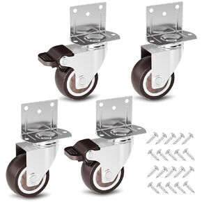 2 Inch L-Shaped Side Mount Heavy Duty Casters - Metal 360° Ball Bearing Rubber Caster,Load 600lbs,Set of 4 Premium Polyurethane Plate Swivel Casters Wheels for Furniture, Table,Cabinet, Bed,Toolbox