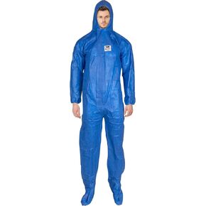 ATERET Disposable Coveralls I 5 Pack, Blue I Protective Suit, Fire Retardant, Full Body Suit w/Attached Hood for Oil & Gas