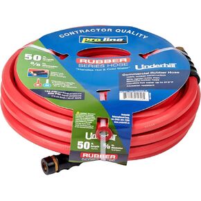 Underhill Proline Rubber Series Heavy-Duty Garden Hose for Hot or Cold Water, Lightweight, 500 PSI BP, 165 PSI WP, H75-125PRO-R 3/4 Inch x 125 ft Red