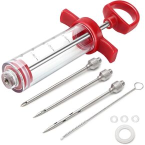 Meat Injector, TGE-V 1-oz Plastic BBQ Marinade Injector Kit, Turkey Injector Syringe (3 Stainless Steel Meat Needles +3 Replacement O Rings + 1 Cleaning Brush) for Turkey Smoked BBQ Grill