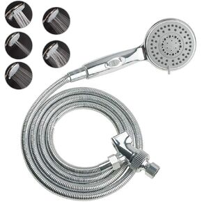 HauSun Handheld Shower Head with On/Off Switch - 5 Spray Settings 6.5 Feet Extra Long Hose High Pressure with Bathroom Faucet Kit - Universal Adapter Holder Mount for Wall,Chrome Finish