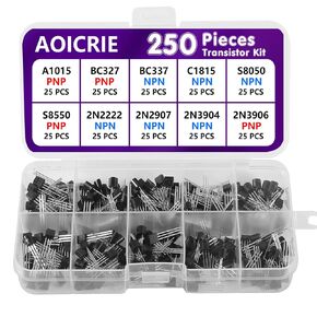 10 Values 250pcs Transistor Kit A1015 BC327 BC337 C1815 S8050 S8550 2N2222 2N2907 2N3904 2N3906 PNP NPN Power General Purpose Transistors Assortment Kit
