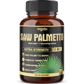 11in1 Saw Palmetto Capsules - Equivalent 5300mg with Ashwagandha, Turmeric, Tribulus, Maca, Green Tea, Ginger, Holy Basil & More - Healthy Prostate & Hair Support - 180 Count 6-Month Supply