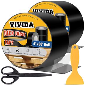 VIVIDA Butyl Joist Tape for Decking 6" × 50', Waterproof Deck Joist Butyl Sealant Tape for Wood Beams, Roof, 1 Roll