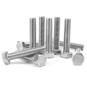 10PCS/Lot Hex Bolts M10-1.0, Fine Thread Hex Head Rod Bolts, Din933 Standard Size, All Thread, Thread Diameter: M10, Length: 50mm, Thread Pitch: 1mm (Material: Stainless Steel, Silver Color)