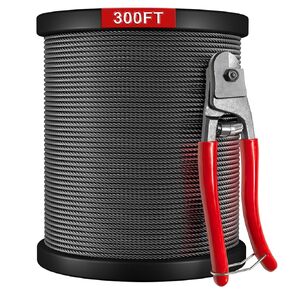 300FT Wire Rope with Cutter, 1/8" Wire Rope, T316 Black Stainless Steel Cable, Clothes Line Wires, Trellis Wire, 1850 lb Breaking Strength, 7x7 Strands Aircraft Cable for Stair Fence Deck Railing Kit
