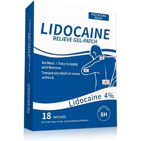 18 Count 4% Lidocaine Patches Maximum Strength, Lidocaine Gel Patches for Back Knee Neck Joint Muscle, Back Patches for Pain Relief Extra Strength