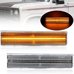 NJSBYL Amber/Red LED Side Marker Lights Replacements for 1973-1990 Ford F100 F150 F250 F350 Bronco Econoline Smoked Lens Front RearLeft Right LED Driving Turn Signal Sidemarker Lamps OEM# D3TZ15A201A