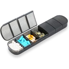 Weekly Pill Organizer 1 Time a Day，Travel Pill Box with 7-Day Large Compartment, Vitamins, Cod Liver Oil，Supplements and Medication (White)