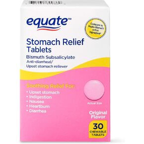 Equate - Stomach Relief, Pink Bismuth Subsalicylate, 30 Chewable Tablets (2)