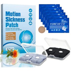 36 Pcs Motion Sickness Patch, Anti Nausea Sea Sickness Patch with 2 Pairs Motion Sickness Wristbands, Travel Motion Car Sickness Relief Bands for Nausea, Dizziness and Vomiting from Seasickness