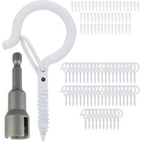 50 Christmas Light Hooks, String Lights Hooks, Heavy Duty, Safety Buckle Design, Easy to Release, Outdoor Screw Hooks, Screw in Hooks for Plants, Wing Nut Driver Included in Kuwait