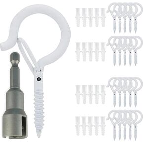 50 Christmas Light Hooks, String Lights Hooks, Heavy Duty, Safety Buckle Design, Easy to Release, Outdoor Screw Hooks, Screw in Hooks for Plants, Wing Nut Driver Included