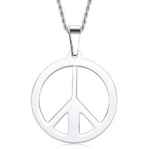 Mens Womens Vintage Anti-War Peace Sign Symbol Star Circle Pendant Necklace, 24 inch Chain, Stainless Steel