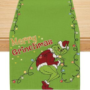 Christmas Table Runner, Christmas Decorations for Home Green Xmas Runner Table Decor Seasonal Winter Holiday Merry Christmas Indoor Outdoor Party Dining Table Decorations (13" x 72")