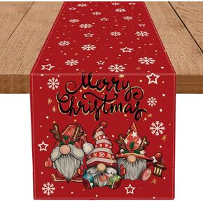 Christmas Gnomes Table Runner Red Snowflake Winter Decorations Glitter Xmas Holiday Kitchen Dining Merry Christmas Decor 13x72 inch