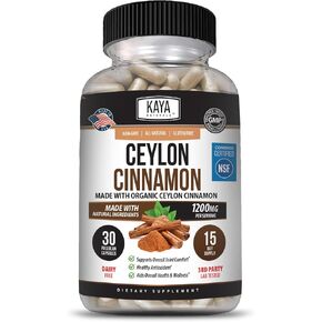 Kaya Naturals Organic Ceylon Cinnamon Supplement | 1200mg per Serving, Certified Organic, Vegan - Non-GMO & Gluten Free - 30 Capsules