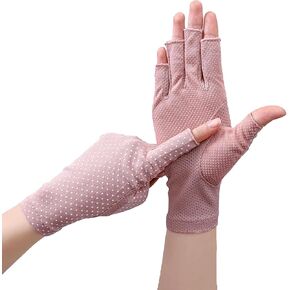 UTOWO Driving Fingerless Gloves Women Summer-UV-Sun-Protection Gloves Polka Dot Nonslip with Mesh for Outdoor Sport, Cycling