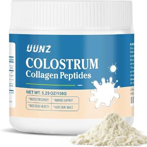 Bovine Colostrum Powder with Collagen Peptides Powder, Nourishes Hair, Skins, Bones, Cartilage, Body Systems, 45% IgG Supplements Mixed Collagen Protein Unflavored(Bovine Colostrum 150g)