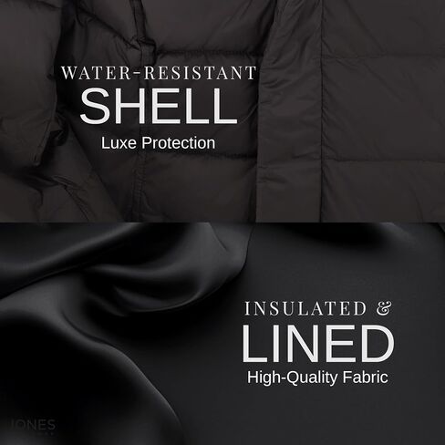 Jones NY Hooded Women's Puffer Jacket with Pillow Collar Bib, Womens Winter Coat, Black in Saudi Arabia
