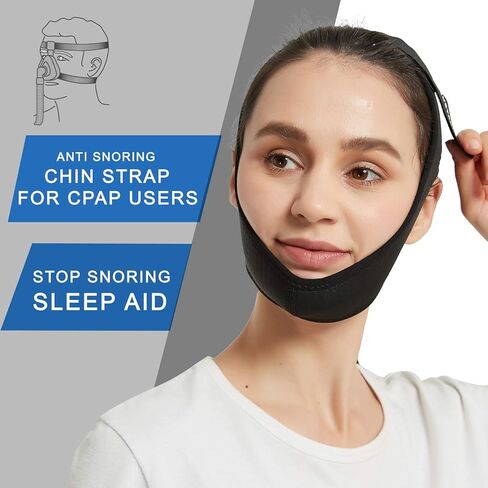 أجهزة مكافحة الشخير - حزام الذقن لمستخدمي CPAP - جهاز إيقاف الشخير قابل للتعديل قناع الوجه ضمادة تبقي الفم مغلقًا - حزام الذقن المضاد للشخير للرجال والنساء لنوم أفضل (أسود) in Saudi Arabia