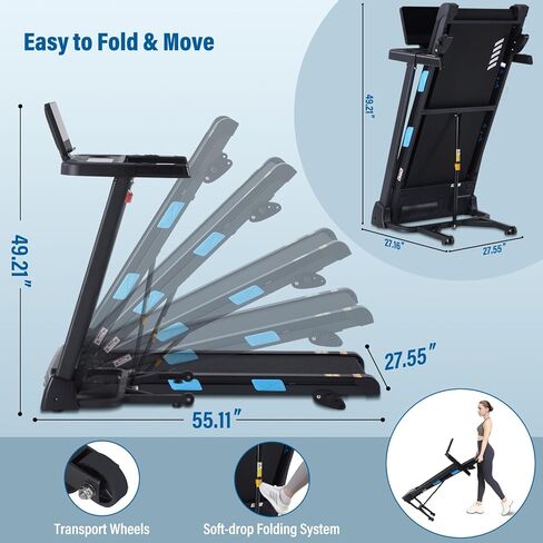 Treadmills for Home, 350 lbs Capacity, 10 MPH, 3.0HP Incline Treadmill with Bluetooth APP, Running Threadmills Machine, 17" Belt, LCD Display, 36 Programs in Kuwait