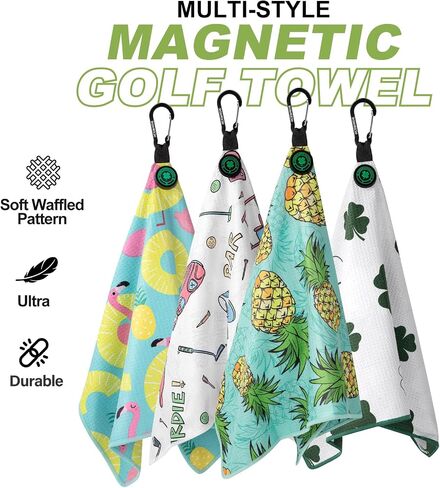 Magnetic Golf Towel for Golf Bags Microfiber Fabric Waffle Pattern Golf Towels for Men or Women, Magnet Golf Towel with Heavy Duty Carabiner Clip Golf Gifts for Men Golf Accessories (Lucky Clover) in Saudi Arabia