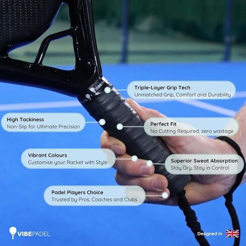 Grip 'n' Rip Padel Overgrip - ملمس لزج غير قابل للانزلاق لمضارب Padel، وكرة المخلل، والاسكواش، وكرة الريشة - 3 عبوات - ألوان متعددة (عبوة سوداء بالكامل) in Saudi Arabia