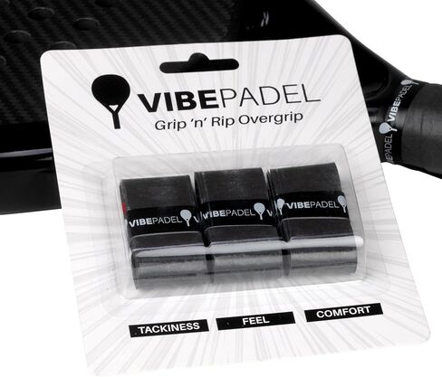 Grip 'n' Rip Padel Overgrip - ملمس لزج غير قابل للانزلاق لمضارب Padel، وكرة المخلل، والاسكواش، وكرة الريشة - 3 عبوات - ألوان متعددة (عبوة سوداء بالكامل) in Saudi Arabia