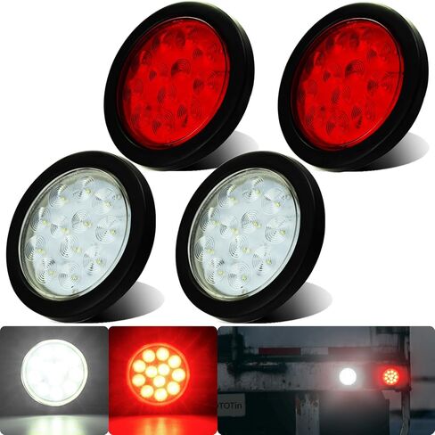 مجموعة مصابيح خلفية LED للمقطورة مقاس 4 بوصة، 12 مصباح LED لإيقاف الفرامل وتشغيل أضواء عكسية مع حلقة مطاطية محكمة الغلق مقاومة للماء IP67، للشاحنة/RV/الشاحنة، 2 أحمر و2 أبيض، تيار مستمر 12 فولت in Kuwait