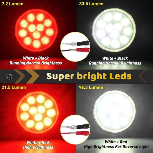 مجموعة مصابيح خلفية LED للمقطورة مقاس 4 بوصة، 12 مصباح LED لإيقاف الفرامل وتشغيل أضواء عكسية مع حلقة مطاطية محكمة الغلق مقاومة للماء IP67، للشاحنة/RV/الشاحنة، 2 أحمر و2 أبيض، تيار مستمر 12 فولت in Kuwait