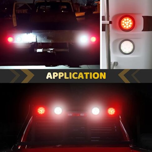 مجموعة مصابيح خلفية LED للمقطورة مقاس 4 بوصة، 12 مصباح LED لإيقاف الفرامل وتشغيل أضواء عكسية مع حلقة مطاطية محكمة الغلق مقاومة للماء IP67، للشاحنة/RV/الشاحنة، 2 أحمر و2 أبيض، تيار مستمر 12 فولت in Kuwait