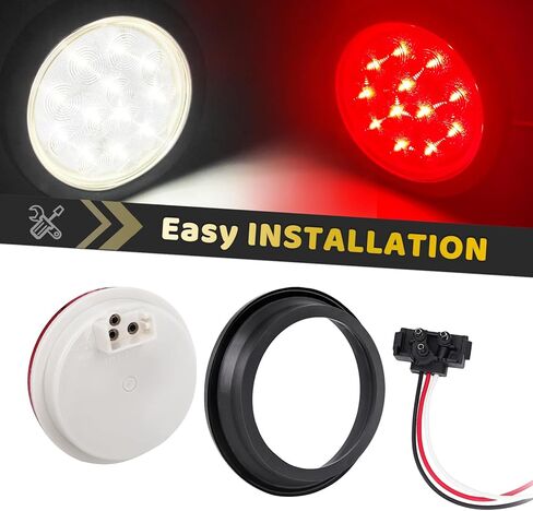 مجموعة مصابيح خلفية LED للمقطورة مقاس 4 بوصة، 12 مصباح LED لإيقاف الفرامل وتشغيل أضواء عكسية مع حلقة مطاطية محكمة الغلق مقاومة للماء IP67، للشاحنة/RV/الشاحنة، 2 أحمر و2 أبيض، تيار مستمر 12 فولت in Kuwait