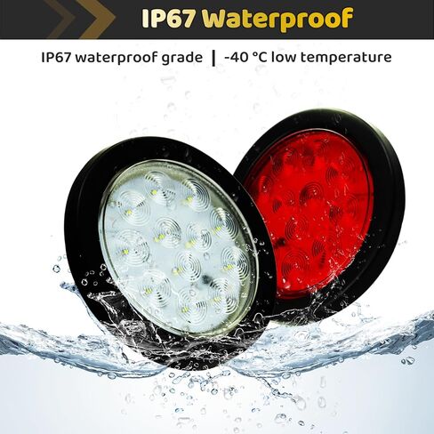 مجموعة مصابيح خلفية LED للمقطورة مقاس 4 بوصة، 12 مصباح LED لإيقاف الفرامل وتشغيل أضواء عكسية مع حلقة مطاطية محكمة الغلق مقاومة للماء IP67، للشاحنة/RV/الشاحنة، 2 أحمر و2 أبيض، تيار مستمر 12 فولت in Kuwait
