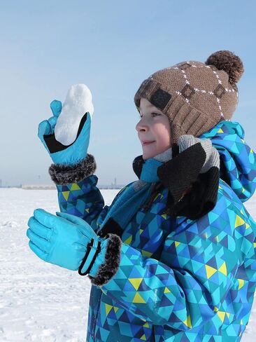 Geyoga 2 Pair Kids Winter Snow Ski Gloves Waterproof Faux Fur Snowboard Mittens Windproof for Youth Teen Boys Girls Children (Blue, Rose Red,5-10 Years) in Saudi Arabia