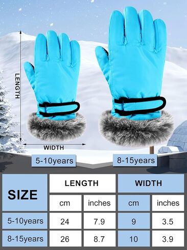 Geyoga 2 Pair Kids Winter Snow Ski Gloves Waterproof Faux Fur Snowboard Mittens Windproof for Youth Teen Boys Girls Children (Blue, Rose Red,5-10 Years) in Saudi Arabia