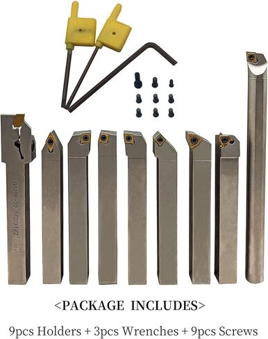18Pcs 1/2'' 12mm Shank Indexable Lathe Turning Tools kit 9Pcs Metal Lathe Tools Holder Set with 9Pcs Inserts for Turning Grooving Threading Boring Processing Steel or Stainless in Saudi Arabia