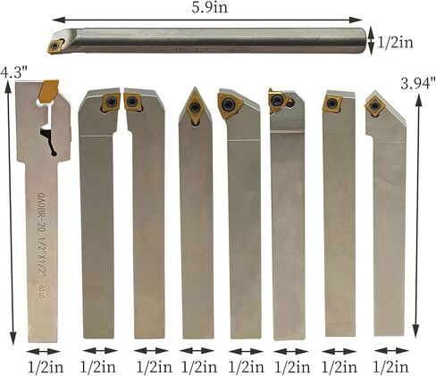18Pcs 1/2'' 12mm Shank Indexable Lathe Turning Tools kit 9Pcs Metal Lathe Tools Holder Set with 9Pcs Inserts for Turning Grooving Threading Boring Processing Steel or Stainless in Saudi Arabia