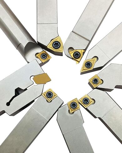 18Pcs 1/2'' 12mm Shank Indexable Lathe Turning Tools kit 9Pcs Metal Lathe Tools Holder Set with 9Pcs Inserts for Turning Grooving Threading Boring Processing Steel or Stainless in Saudi Arabia