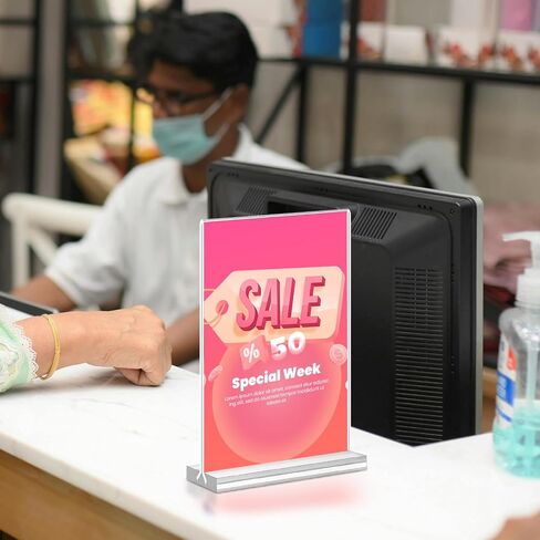 Acrylic Sign Holder 5x7, 11 Pack Clear TableTop Sign Holder-Sided, Plastic Flyer Display Holder with Vertical Base, Clear Flyer Stand Menu Table Display Holders for Restaurants Office Store Show Fair in Saudi Arabia