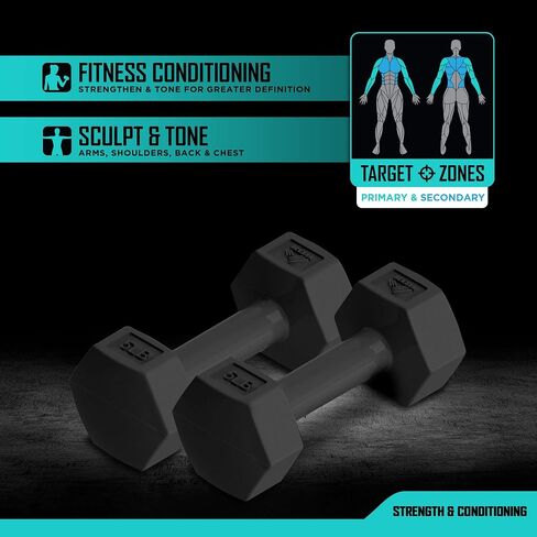 RBX Vinyl Coated Hand Weight Dumbbell Set - Hex Shaped, Roll Free for Body Building/Sculpting/Strength Training Exercise, (Set of 2) in Saudi Arabia