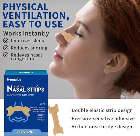 شرائط الأنف للشخير، أجهزة مكافحة الشخير للرجال والنساء، شرائط الأنف للتنفس لتحسين النوم، وتحسين تدفق الهواء وملاءمة مريحة (60 عبوة) in Kuwait