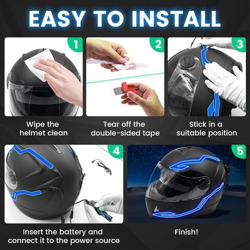 Motorcycle Helmet Light,Cold Neon Strips,Flexible EL Helmet Light Strip,Night Riding Warning Signal Light Decoration Kit in Saudi Arabia