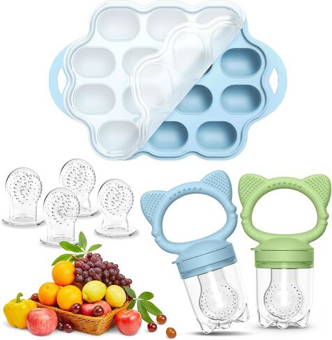 وحدة تغذية عضاضة لأغذية الأطفال من السيليكون مع مجموعة قوالب مصاصة لحليب الأم، لهاية تغذية طعام الفواكه للأطفال خالية من مادة BPA، مصاصة تسنين للأطفال بعمر 4 أشهر فما فوق، تتضمن 3 أكياس طعام بأحجام in Kuwait