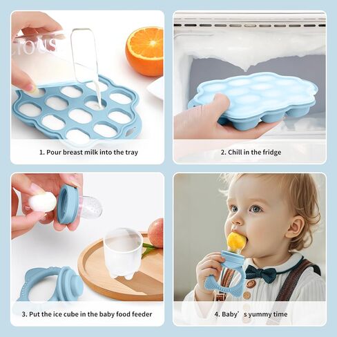 وحدة تغذية عضاضة لأغذية الأطفال من السيليكون مع مجموعة قوالب مصاصة لحليب الأم، لهاية تغذية طعام الفواكه للأطفال خالية من مادة BPA، مصاصة تسنين للأطفال بعمر 4 أشهر فما فوق، تتضمن 3 أكياس طعام بأحجام in Kuwait